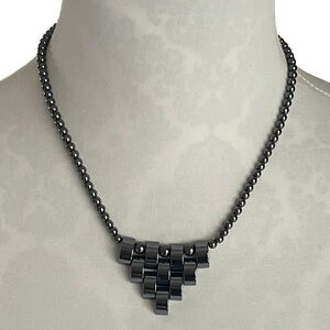Geometric Hematite Beaded Necklace | Gunmetal Gray Statement Jewelry